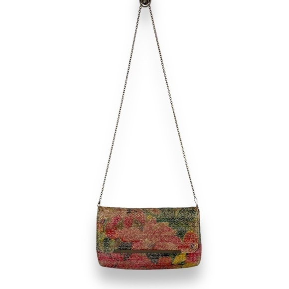 4 for $40 SALE! Woven Straw Cross Body Convertible Clutch Handbag, Floral Print - Picture 2 of 13